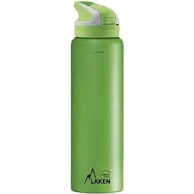 Imagen de LAKEN Botella de agua acero inoxidable tapón automático y cierre seguridad (1L, Verde) térmica con tecnología frío 24 horas, a prueba fugas para trabajar/viajar