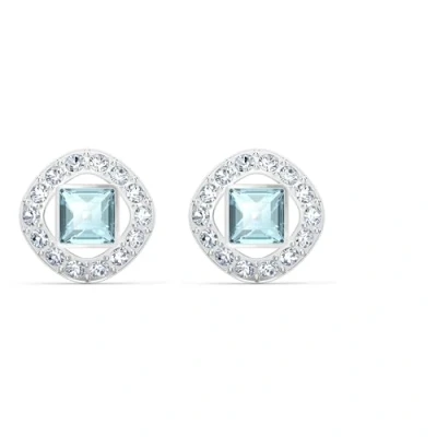 Imagen de Swarovski Pendientes Angelic Square para Mujer, de Botón, Cristal Azul Cuadrado, Baño Rodio, Colección
