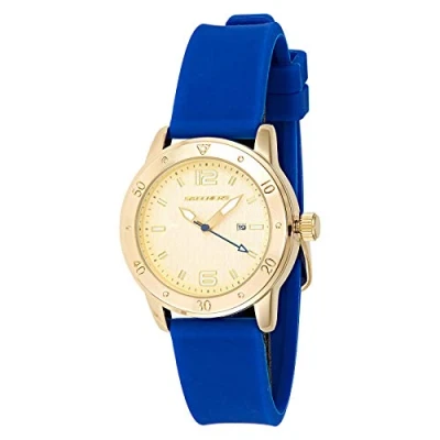 Imagen de Skechers Reloj para mujer Redondo, movimiento de tres manecillas con fecha, caja aleación dorada 36 mm correa silicona, SR6052