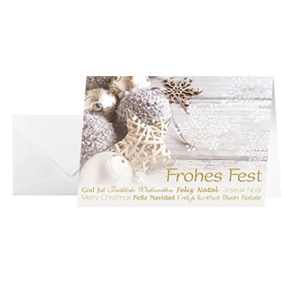 Imagen de SIGEL DS034 25 tarjetas de Navidad o felicidades, entregadas con sus sobres, diseño decoraciones Navidad, 10,5 x 14,8 cm, color gris, beige y dorado, fácil imprimir