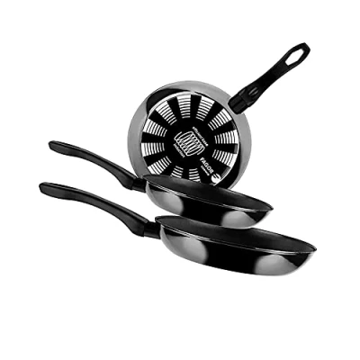 Imagen de Fagor Indutherm Juego Sartenes Inducción 20 24 28 cm, Acero Esmaltado, Antiadherente Ecológico XYLAN PLUS sin PFOA, Alto Espesor, Apta para Todas Las Cocinas, Vitrocerámica, Gas, Lavavajillas, Negro