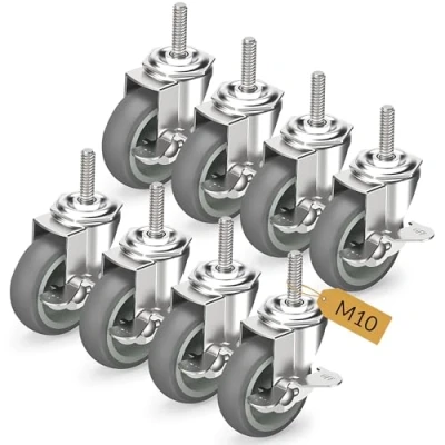 Imagen de HOLKIE Juego de 8 Ruedas giratorias con vástago roscado 75 mm frenos M10 x 1,5 30 (diámetro 10 mm, longitud mm) bloqueo Gris