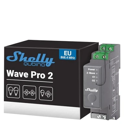 Imagen de Shelly Wave Pro 2, Interruptor Profesional De 2 canales En Carril DIN Z Serie 800 Inteligente Con Contactos Libres Potencial, Automatización Del Hogar, Repetidor Red Extendida