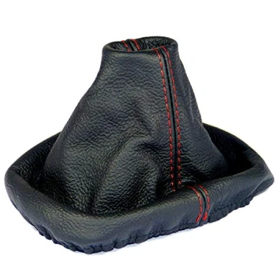 Imagen de L &amp; P Car Design L&amp;P A0039 Funda saco cuero de real piel genuina negro con costura roja rojo palanca cambios cambio velocidad velocidades marchas conmutación