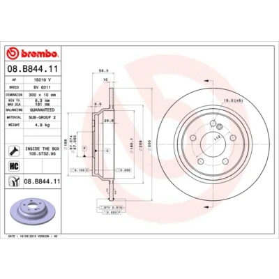 Imagen de BREMBO COATED DISC LINE 08.B844.11 Disco de freno 300 10 5 macizo revestido altamente carbonizado con tornillos MERCEDES BENZ: SL Cabrio