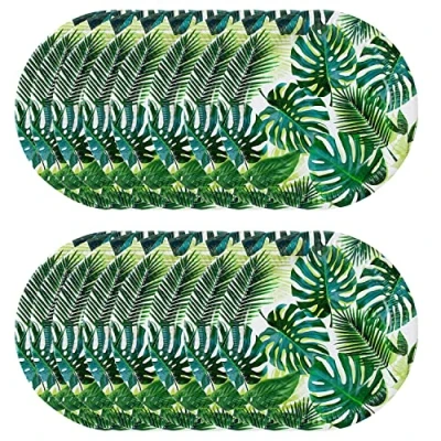 Imagen de Talking Tables Platos tropicales verdes, paquete de 24 Vajilla papel desechable hoja palma para fiesta infantil en la selva, tema hawaiano, luau verano, picnic, palmplates, unidades,