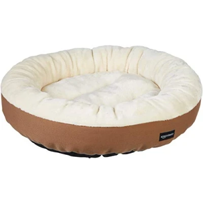 Imagen de Amazon Basics Cama redonda para mascotasc gatito o perrito, Marrón y marfil, 50 x 15 cm (L An Al)