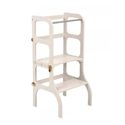 Imagen de Ette Tete Step’n’Sit® Montessori Torre Mesa de Aprendizaje Convertible Multifuncional 2 en 1 (con Cierres Oro, Gris)