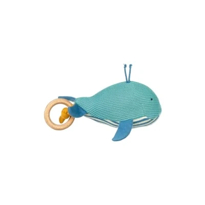 Imagen de SIGIKID 39672 Ballena de punto Knitted Love, juguete para bebé algodón con anillo madera y sonajero, agarrar, escuchar jugar bebés 3 a 12 meses, azul, 15 x 9 cm
