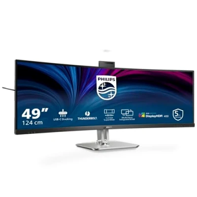 Imagen de Philips 49B2U6903CH Monitor Curvo DQHD de 49 Pulgadas, Webcam, micrófono, RJ45, Altura Regulable (5120x1440, HDMI, DisplayPort, USB C, Hub) Negro