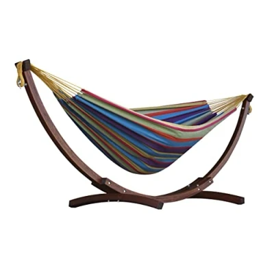Imagen de Vivere Double Cotton Hammock with Solid Pine ARC Stand, Mimosa
