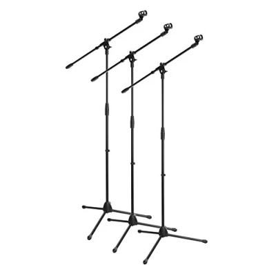 Imagen de McGrey MBS 01 3x juego Soporte de micrófono con brazo y pinza (brazo giratorio, altura ajustable hasta 154 cm, trípode, abrazaderas cable, longitud del aprox. 75 cm) negro stand
