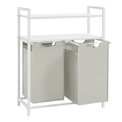 Imagen de VASAGLE Cesto para Ropa Sucia, Cesta Colada Desmontable con 2 Bolsas Extraíbles, Estantes, 46 L por Bolsa, Baño, Lavandería, Blanco BLH211W01