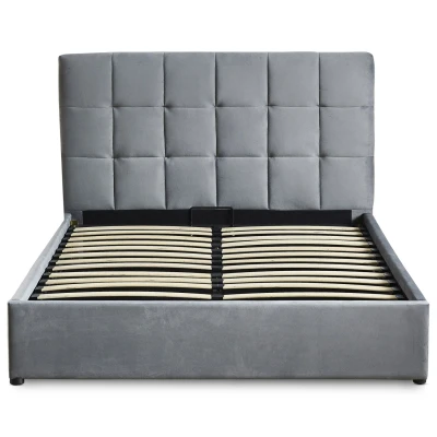 Imagen de Luftani cama doble con somier elevable 180x200cm Velours Argent Menzzo