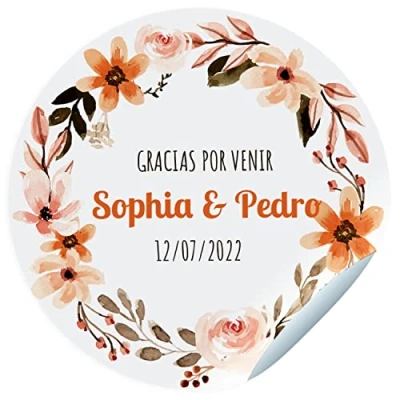 Imagen de ETIKIDS 24 Etiquetas adhesivas para celebraciones. Pegatinas personalizadas con nombre, fecha y dedicatoria los regalos de tus invitados.Tamaño 45mm diámetro. (Modelo 4)