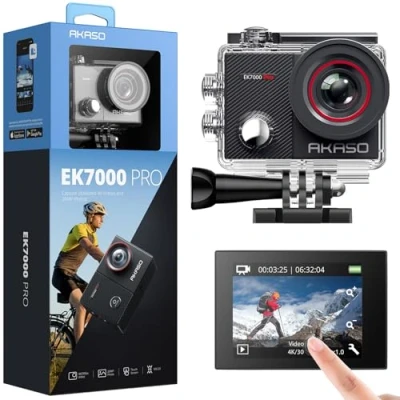 Imagen de AKASO EK7000 Pro Cámara Deportiva 4K WiFi 20MP, Sumergible Acuática 40M Impermeable, de Acción EIS con Control Remoto Ángulo Ajustable Multi Accesorios para Buceo Ciclismo Surf