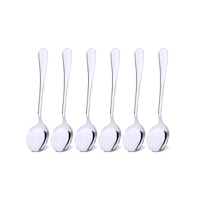 Imagen de Qinglele Juego de 6 cucharas redondas acero inoxidable 304 para sopa, 18,8 cm, (6 unidades, 1)