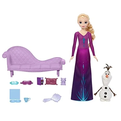 Imagen de Mattel Disney Frozen Descanso de Elsa Muñeca con set juego, Olaf y accesorios, juguete +3 años (HLX27)