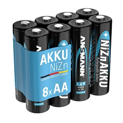 Imagen de ANSMANN Mignon AA LR06 batería recargable (2500 mWh, 1500 mAh, 1,6 V, NiZn, 8 unidades), ideal para cámara, controlador, cámara de fotos, repuesto