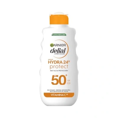 Imagen de Garnier Delial Hydra 24h Protect Leche Protectora Antimanchas con [Vitamina C]. muy Alta Protección FPS 50+. No graso. Absorción rápida y resistente al agua. 175 ml