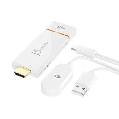 Imagen de j5create ScreenCast 4K Adaptador inalámbrico Screen Cast desde teléfono móvil tableta o portátil Soporte para AirPlay Miracast&amp;Chromecast Mirror Extend Windows&amp;macOS Pantalla inalámbrica (JVAW76)