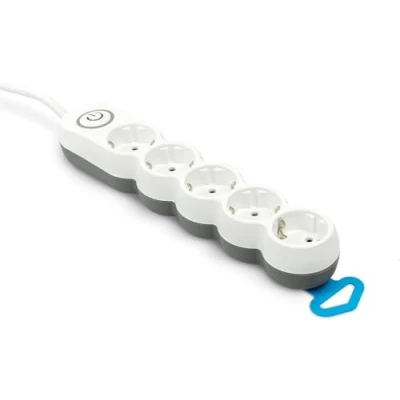 Imagen de Garza Power Regleta de 5 enchufes con Interruptor Enchufe Plano Ladrón múltiple 1.4 Metros Protección Infantil Color Blanco Gama Design
