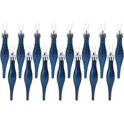 Imagen de Paquete de 15 8.5cm (3.4&quot;) Adornos con gotitas Diseño Mate y Brillante navideños ... (Azul Medianoche)