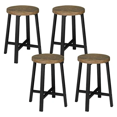 Imagen de WOLTU 4X Sillas de Comedor Madera, Taburete Redondo Madera Maciza, Silla Tocador Resistente, Bajo para Cocina, Comedor, Dormitorio, Pasillo, Marrón Rústico y Negro, BH370hov 4