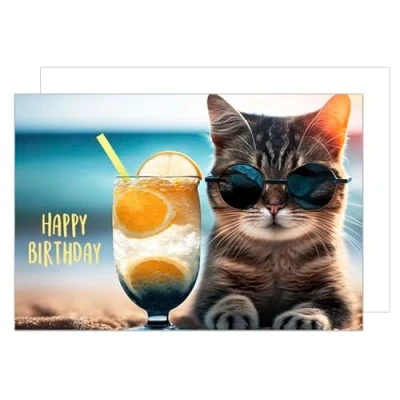 Imagen de Edition Seidel Tarjeta XXL de felicitación cumpleaños premium con sobre formato DIN A4. Billet Happy Birthday para hombre mujer niñas adolescentes gatos geniales cóctel (A4 G9999)