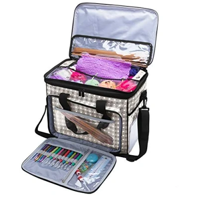 Imagen de Teamoy Bolsa de Ovillos Organizador para lanas Bolso Crochet Mochila Almacenamiento Tejido en Orden(NO INCLUIDO ACCESORIOS), Puntos Grises