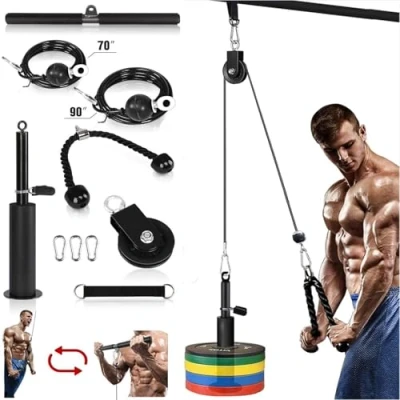 Imagen de Sistema de Polea para Gimnasio,Morwealth Poleas Gimnasio casa con Barra Recta y Cuerda Máquina Musculación Triceps Antebrazos Entrenamiento Fuerza Brazo