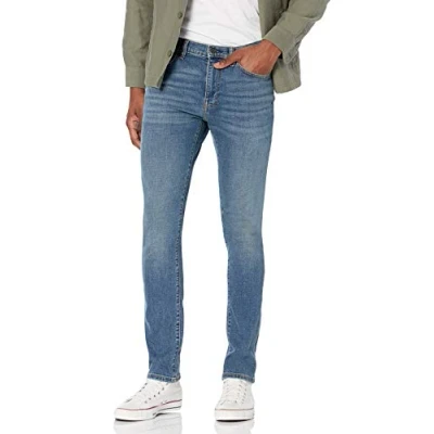 Imagen de Amazon Essentials Pantalón Vaquero Elástico de Ajuste Ceñido Hombre, Azul Medio Vintage, 32W / 28L