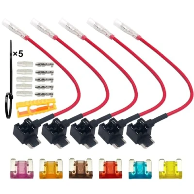 Imagen de FULARR® 5Pcs Premium ACN Perfil Bajo Add A Circuit Fusible Tap Adaptador, Portafusibles Estilo Cuchilla, con Gratis 6Pcs Micro Fusible, 1Pcs Puller y Cables Ataduras 12V / 24V
