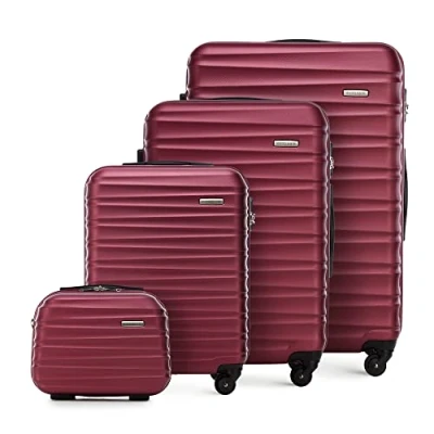 Imagen de WITTCHEN Maleta de Viaje Equipaje Mano Cabina ABS con 4 Ruedas giratorias Cerradura combinación Asa telescópica Groove Line Set Maletas Borgoña