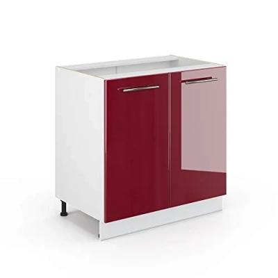 Imagen de Vicco Armario bajo para Fregadero Fame Line, Rojo Burdeos Alto Brillo/Blanco, 80 cm con Estante, sin encimera