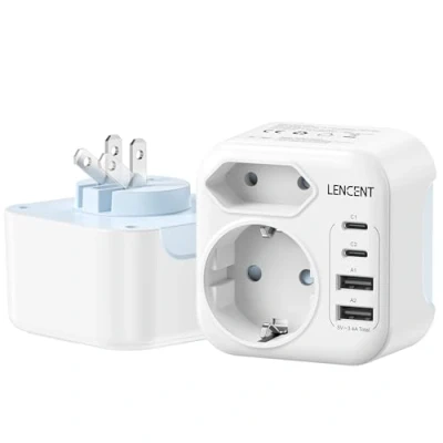 Imagen de LENCENT Adaptador Enchufe Japón, Cargador Americano Viaje con 2 USB C y A, Compacto Plegable Europa España Portugal A EE.UU., México, Canadá, Tailandia, Tipo