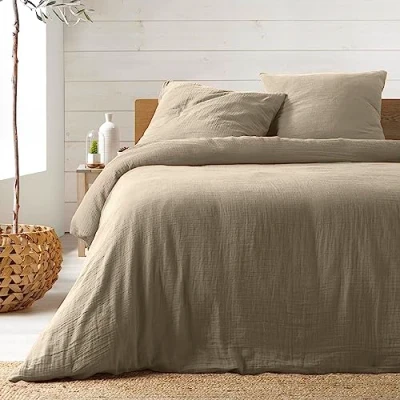 Imagen de Douceur d&#039;Intérieur Angelia Juego de Cama, con 3 Piezas, 260 x 240 cm, Arena, Gasa algodón