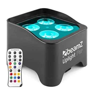 Imagen de BeamZ BBP90 Foco Uplight LED Spot con batería integrada y 4X Leds de 4W para iluminar Paredes, columnas u Objetos sin Necesidad Cables. Incluye 7 Canales DMX