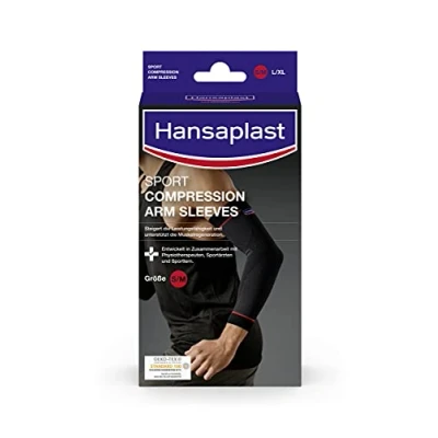 Imagen de Hansaplast Ropa deportiva de compresión, manguitos, muñequeras que apoyan los músculos, la codera promueve regeneración muscular con 1 par, talla S/M