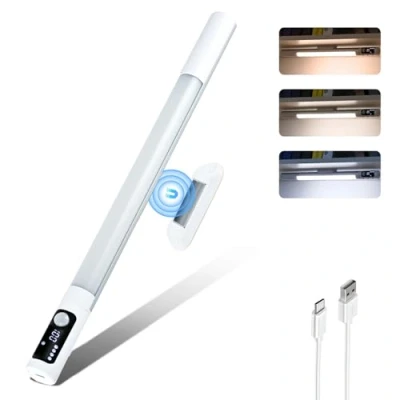 Imagen de Moman Luz LED con Sensor de Movimiento, 38CM/1200mAh Armario Recargable Pantalla Digital 3 Modos Bajo Mueble Cocina Magnética Regulable Colores, Lampara