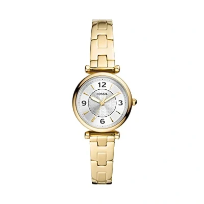 Imagen de Fossil Carlie Reloj para mujer, movimiento de cuarzo con correa acero o piel, Tono oro y blanco, 28MM