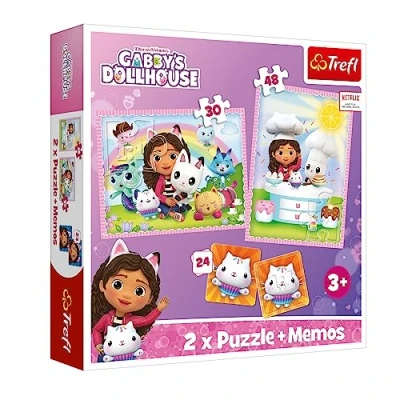 Imagen de Trefl Gabby&#039;s Dollhouse, Gabby con su Amigo gatuno 3en1: 2X Puzle + Juego de Memoria, los Personajes la película, 30 y 48 Piezas, Distintos Grados dificultad