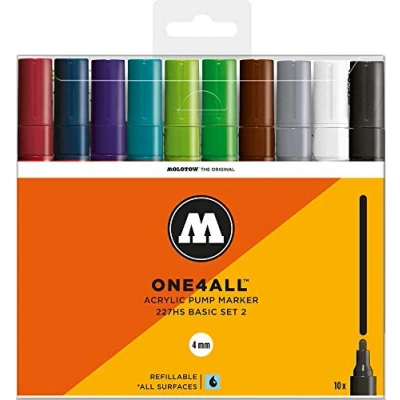 Imagen de Molotow One4All 227HS Lápices acrílicos (alta cobertura y permanentes, resistentes a los rayos UV, para casi todas las superficies), color multicolor 10 unidades