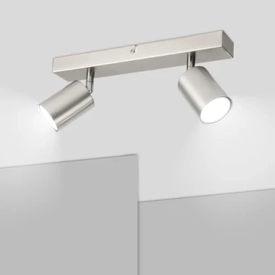 Imagen de Ketom GU10 Lámpara de Techo con 2 Focos, Focos Ajustables y Giratorios, Níquel Mate Apliques Interior, Modernas para el Salon, Dormitorio, Cocina, Comedor, Sin Bombilla