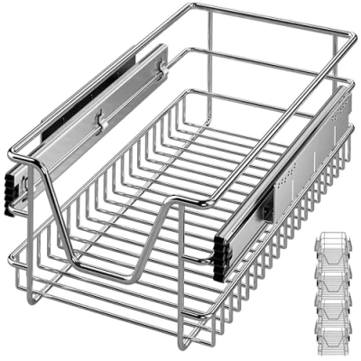 Imagen de Casaria 4x Bandejas de Metal Telescópicas 30cm Cestas Almacenamiento Extraíble Carga 25Kg Cocina Cromada