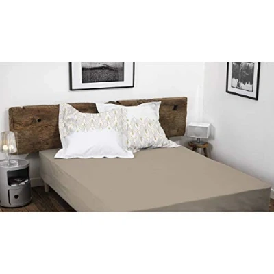 Imagen de HOME LINGE PASSION, Sábana Bajera Beige Oscuro 180 x 200 +30 cm, 100% algodón, 57 Hilos (Label Oeko Tex)
