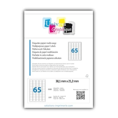 Imagen de 100 A4 hoja 65 pegatina 38 x 21 mm etiqueta adhesiva CA de papel para una impresora chorro tinta y láser