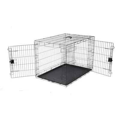 Imagen de Amazon Basics Jaula para perro de alambre metálico, Duradero,Plegable con bandeja, doble puerta, 107 x 71 76 cm (L An Al), negro