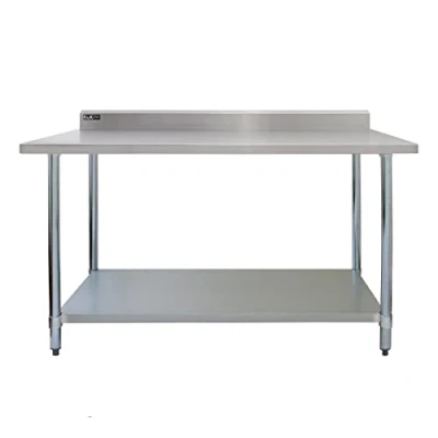 Imagen de Mesa de Preparación Comida Alimentos Acero Inoxidable 120x90x60cm Encimera Banco Trabajos Cocina Restauración Gastronomía Altura Ajustable con Protector contra Salpicaduras y 2 Paños Microfibra