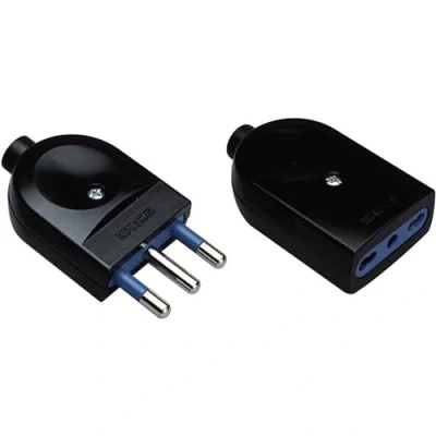 Imagen de POLY POOL PP0443.1S Kit Par Toma Bivalente y Enchufe Estándar Italiano 16A Set Enchufe/Toma Volantes Negras de Paso Doble Adaptable En Cada